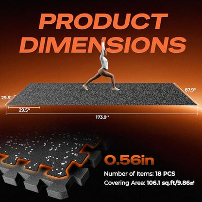 SUPERJARE 30" x 30" Larger Rubber Top Exercise Equipment Mats, 0.56" Thick 18PCS 112.5 Sq Ft High-Density EVA Foam Interlocking Gym Flooring, Big Workout Mat for Home Gym, Floor Protection, Black/Grey - size: 18 Tiles (112 Sq Ft)