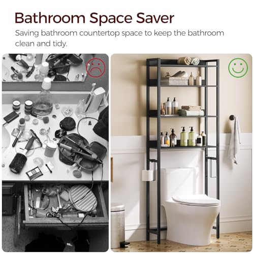 MAHANCRIS Over The Toilet Storage and Fish Tank Stand Bundle, 4 Tier Bathroom Organizer Over Toilet, Aquarium Stand with 2-Tier Storage Shelves, Storage Rack for Home Office, TSHB0401-FTBK3001