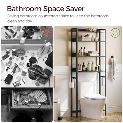 MAHANCRIS Over The Toilet Storage and Fish Tank Stand Bundle, 4 Tier Bathroom Organizer Over Toilet, Aquarium Stand with 2-Tier Storage Shelves, Storage Rack for Home Office, TSHB0401-FTBK3001