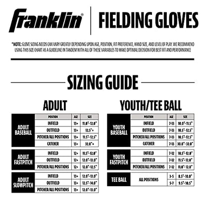 Franklin Sports Youth Teeball Gloves - Shok Sorb Kids Baseball + Teeball Mitt - Boys + Girls Fielder Gloves - 10.5" Inch - color: Graphite/Lime