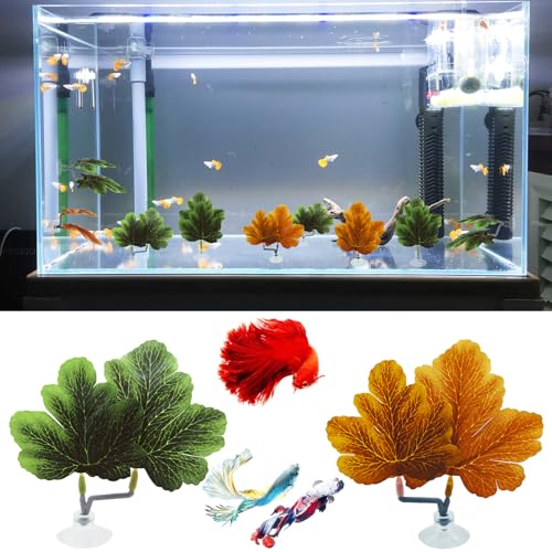Fish Leaf Pad Betta Leaf Hammocks with Suction Cup 3pcs Fish Tank Accessories Aquarium Decor Plastic Plants Natural Habitat Spawning Breeding Resting Bed Multi Leaf Design (Green)