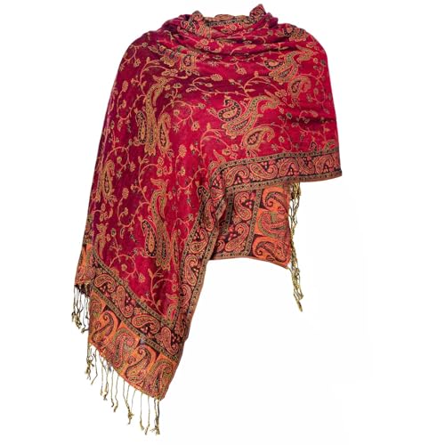 TUSHUSTY Pashmina Feel Shawls Wraps Rave Scarf for Women Soft Silky Reversible Men Scarves Hijab - color: Red