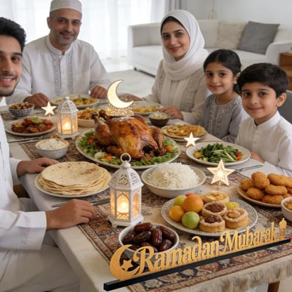 22 Inch Ramadan Mubarak Table Decor Wooden Ramadan Mubarak Sign Islamic Tabletop Centerpiece Eid Mubarak Decoration for Home Indoor Ramadan Party Desktop Display