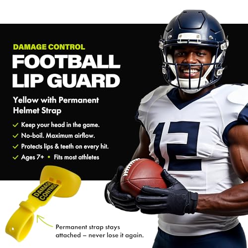 DAMAGE CONTROL Pacifier Football Mouth Guard – Permanent Strap – Yellow | Youth Football Mouthpiece, No Boiling, Breathable Design, Protects Lips & Teeth, Works with Braces - color: Yellow