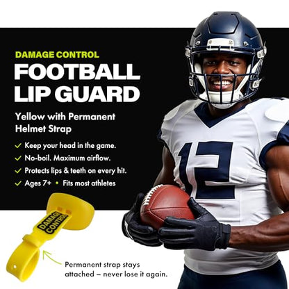 DAMAGE CONTROL Pacifier Football Mouth Guard – Permanent Strap – Yellow | Youth Football Mouthpiece, No Boiling, Breathable Design, Protects Lips & Teeth, Works with Braces - color: Yellow