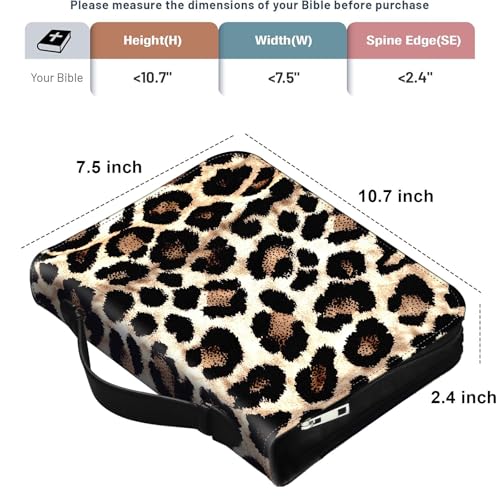 PU Leather Bible Cover with Handle & Pockets, Large Capacity Bible Case, Water-Resistant Scripture Organizer Bag with Bonus Card Holder, Christian Gift for Women & Men, Leopard Print 02 - color: Leopard Print 02