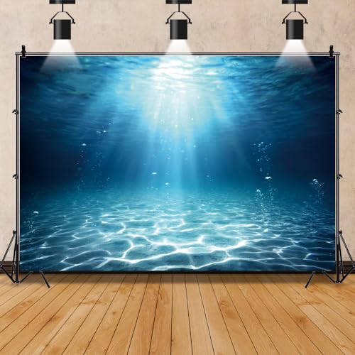 7x5ft Underwater Blue Ocean Backdrop Deep Ocean Sunlight Undersea World Photography Background Tropical Seabed Kids Adult Birthday Summer Party Decorations Banner Shoot Props - size: 7x5ft