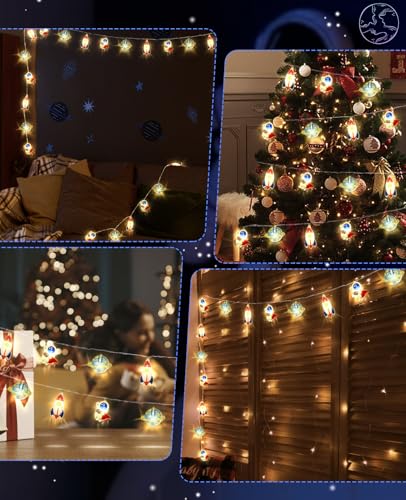 Astronaut String Lights,20 LEDs Space Theme 2 Lighting Modes Steady and Flashing Battery Powered for Kids Room Party Christmas Classroom Bedroom Decor - size: 3 meters, 20 lights