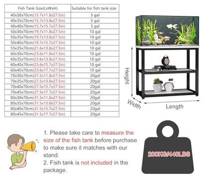 27.5in Tall Black Aquarium Stand 5 10 20 Gallon, Metal and Wood Fish Tank Holder Stand with 2 Layer Storage Shelf, Modern Rectangle Breeder Tank Stands Turtle/ （#2-60x35x70cm） - color: #2, size: (LxWxH)60x35x70cm