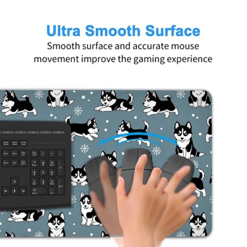 Office Home Gaming Mouse Pad Husky Puppies Snowflakes Dogs Snowflake, Large Size Waterproof Desktop Keyboard Cushion Mat - color: Pattern (157), size: 29.5L x 15.8W inches