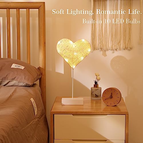Lewondr Heart Decorative Table Lamp, Valentines Day LED Light Winding Cotton Thread Night Lamp for Bedroom, Battery Powered Desk Lamp for Galentine's Day Romantic Gifts for Women Home Decorations - style: Heart