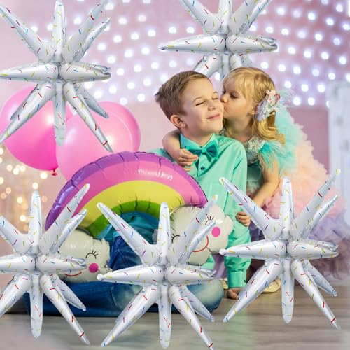 6 Pcs Color Dots Star Foil Balloons One-Piece 14-Pointed Star Balloon 4D Starburst Cone Mylar Balloon 22inch Christmas Birthday Wedding Wedding Anniversary Party Supplies (Color Dots) - color: 22 Inches Color Dots