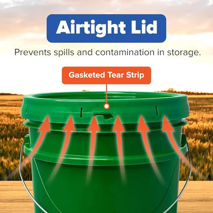 5 Gallon Bucket w/Lid, Food Grade BPA-Free, 6 Pack, Green | Airtight Lid, Mallet and Lid Opener Included, Heavy-Duty 90 Mil HDPE Plastic, Food-Safe Durable Container, Made in USA - color: Green, size: 6 Packs