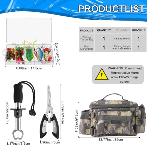 mouhike 113Pcs Fishing Tool Kit, Fishing Bag, Fishing Pliers Hook Remover, Fish Lip Gripper, Fishing Lures Hook Tackle Box, Handheld Digital Scale, Ice Fly Fishing Gear Accessories Set Fishermen Gift - color: Camo