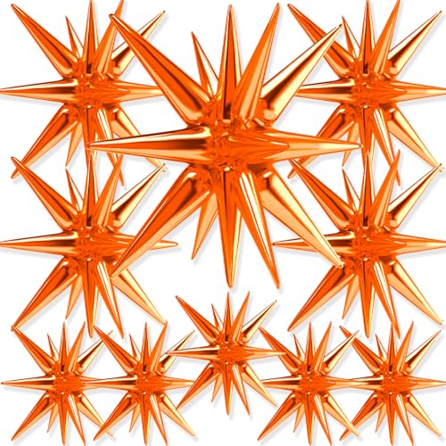 PartyWoo Orange Star Foil Balloons 10pcs Different Sizes Pack of 42 27 22 Inch Spike Explosion Mylar Balloons for Wedding Anniversary Halloween Birthday Baby Shower Fall Theme Party Decorations - color: Orange, size: 10 PCS - 42&27&22 Inch