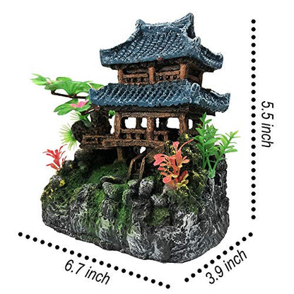 SLOCME Aquarium Classical Resin Castle Decorations - Fish Tank Realistic Details, Green Leaf Aquarium Accessories