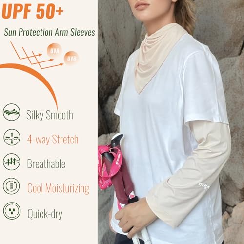 UPF 50+ Sun Protection Arm Sleeves Elastic band Adjustable Cuff Loose Fit Non-Sticky Airflow Friendly Outdoor - color: Pale Peach, size: Small