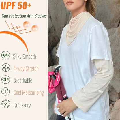 UPF 50+ Sun Protection Arm Sleeves Elastic band Adjustable Cuff Loose Fit Non-Sticky Airflow Friendly Outdoor - color: Pale Peach, size: Small
