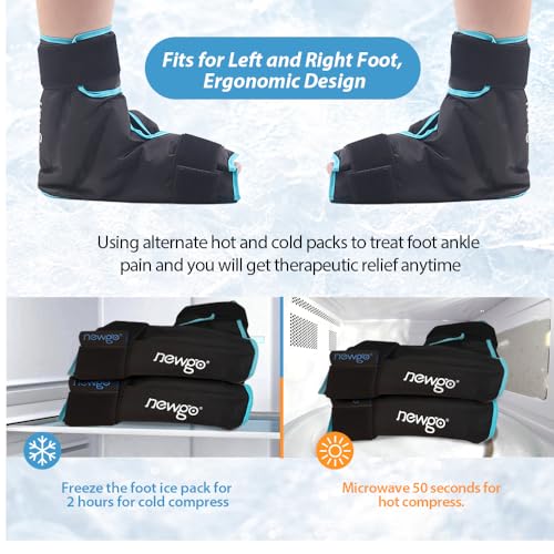 NEWGO Ice Pack Foot Ankle Ice Pack Wrap for Plantar Fasciitis, Foot Surgery Recovery, Hot Cold Therapy Ice Boot for Bunions, Ankle Injury, Swelling, Burning Feet - 2 Pack Black - color: Black-2 Pack