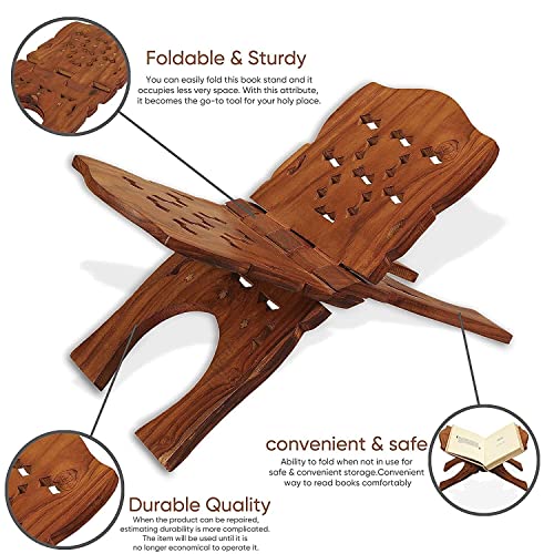 Wooden Holy Quran Sharif Book Reading Holder Rihal Stand Foldable | Handmade Holy Quraan Books Folding Rehal Stand Best Kuran Shelf Items Wedding Gifts for Bride Size : 12 Inch