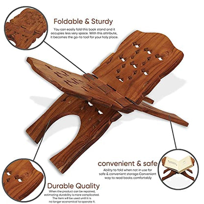 Wooden Holy Quran Sharif Book Reading Holder Rihal Stand Foldable | Handmade Holy Quraan Books Folding Rehal Stand Best Kuran Shelf Items Wedding Gifts for Bride Size : 12 Inch