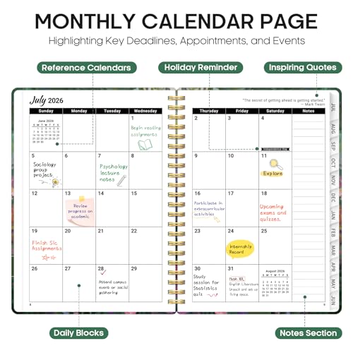 Planner 2026–2027, Academic Monthly Weekly Spiral Calendar, July 2026 – June 2027, Hardcover Agenda Notebook with Tabs, 6.3" x 8.5", Perfect for Students, Teachers, School & Daily Planning - Midnight Garden - color: L-Midnight Garden, size: (6.3"x8.5")a5