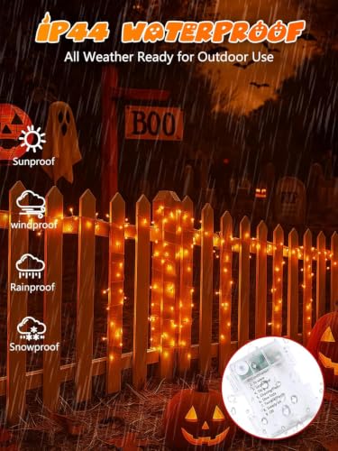 2 Pack 200 LED Battery Operated Halloween Lights, String Lights 8 Modes - color: Orange, size: 2PK(100LED)