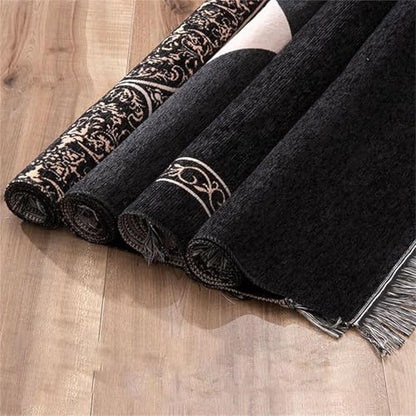 Muslim Prayer Rug & Beads Set with Stylish Cylinder Gift Box Janamaz Sajadah Ultra-Soft Taffeta Prayer Mat Perfect Islamic Spiritual Gift for Ramadan Islamic Black - color: Arabesque