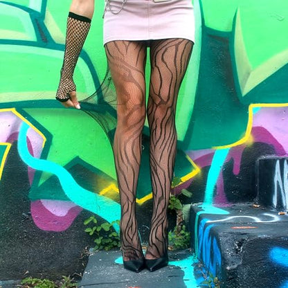 Millennials In Motion Sheer Elegance Patterned Tights - color: Tiger