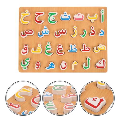 Gatuida Arabic Alphabet Puzzle for Kids Educational Wooden Puzzle Toy with Bright Colors and Hand Grip Blocks Cognitive Learning Plaything for Toddlers Parent-Child Interaction 11.41X8.46X0.59In