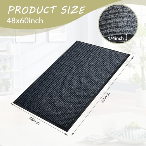 Front Door Mat, 4'x5'Indoor Outdoor Welcome Commercial Floor Mats | Heavy Duty Durable Inside Outside Entrance, Waterproof All-Season, All-Weather Non Slip Backing Doormat for Entryway, Black - size: 48"x60"