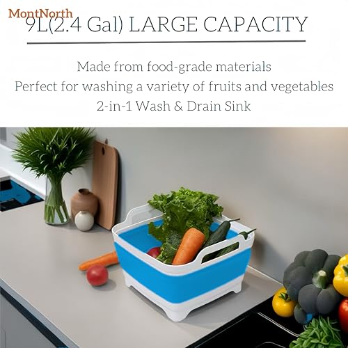 Collapsible Wash Basin 9L, Foldable Dish Tub with Drain Plug, Portable Collapsible Dish Basin, Camping Sink for Washing Dishes, Laundry & Kitchen Use (Blue) - color: Blue - Set of 1