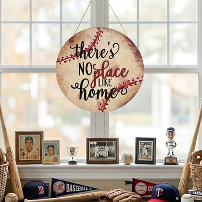 Smile Wooden Baseball Door Sign - "If We're Not Home Check the Ballfield" Circular Rustic Decor for Sports Fans - style: Baseball Retro