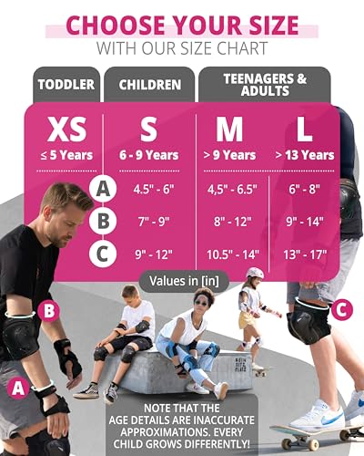 SKATEWIZ Knee and Elbow Pads Adult - Skating Protective Gear - PROTECT-1 - Size L Pink White - Wrist Guards Skating Pads, Skateboard, Roller Skate, Ice Skates For Women - color: Pink-White, size: L - Teens and Adults
