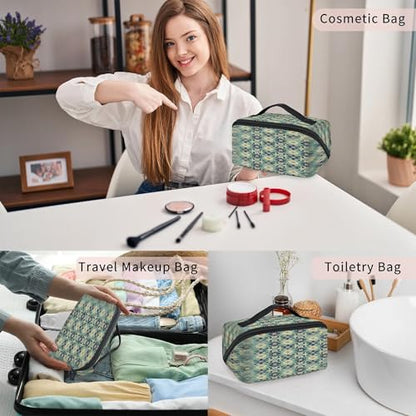 Islamic Flowers Travel Makeup Bag Waterproof Portable Pouch Open Flat Toiletry Bags Toiletries Cosmetics Traveling Organizer for Women Men