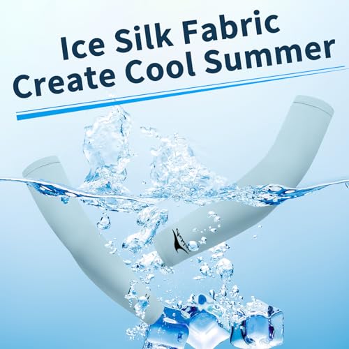 Achiou Cooling Ice Silk Arm Sleeves, Summer UV Sun Protection Compression Sleeves UPF 50+ for Women Volleyball Youth Sports - color: 2 Pairs: 1pair Black,1 Pair Blue