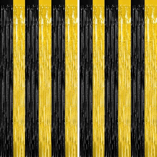 ZATAYE 2 Pack Black Gold New Years Eve Foil Curtain Streamer Decorations - color: Black Gold, size: 2 PCS