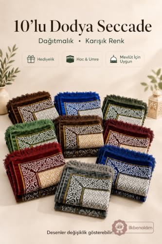 10-Piece Mixed Color Prayer Rug Set - Soft Cotton Velvet - 43.3 x 27.6 in Namaz Mats for Mevlüt, Taziye, Mosque Gifts - Bulk Pack - 10 Pieces, 43x28 inch