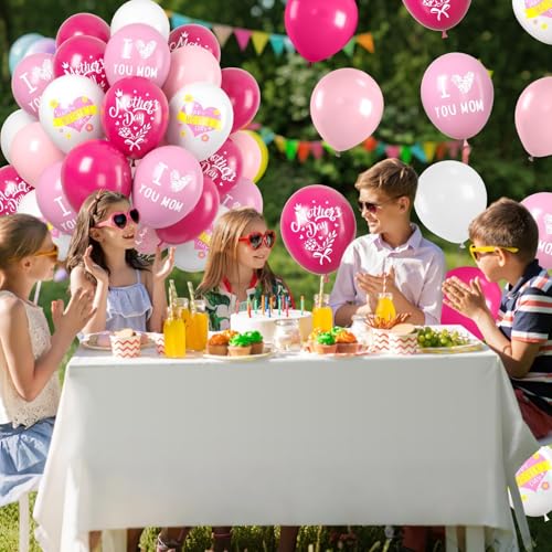 Paready Mother's Day Balloons, 60 Pcs Pink White Mom Print Party Decor - color: Mom