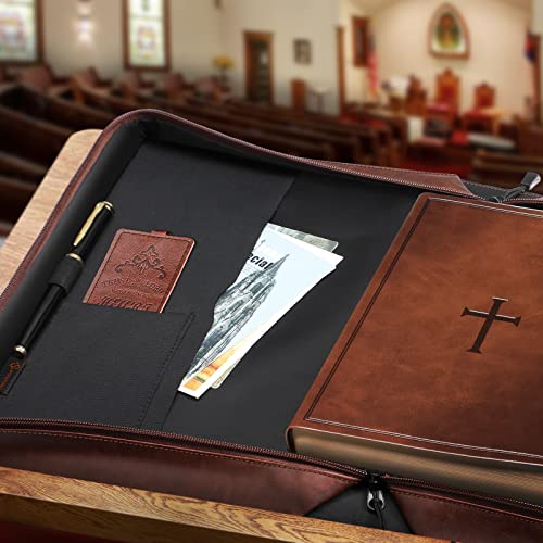 FINPAC Large Classic Bible Cover Vegan Leather Carrying Book Case Church Bag Bible Protective with Handle, Gift for Men, Women, Father, Mother, Friends, Brown - color: Brown
