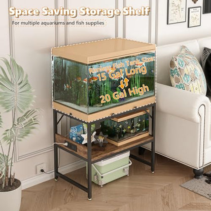 METYERRY Modern 15 Long Gallon Fish Tank Stand for Home Office, 2-Tier Aquarium Stand with Shelf for Storage, Fish Tank Table 24" x 12" x 21", Ideal for Breeder Tanks, and Reptile Terrariums, Rustic Brown