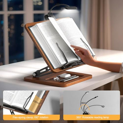 OPTIXCELL Book Stand for Reading with Light, Book Holders for Reading Hands Free, Adjustable Height & Angle, Fits Cookbook Recipe, Textbook, Foldable for Kitchen, Office, School,Gift for Book Lovers - style: Book Stand (Light)