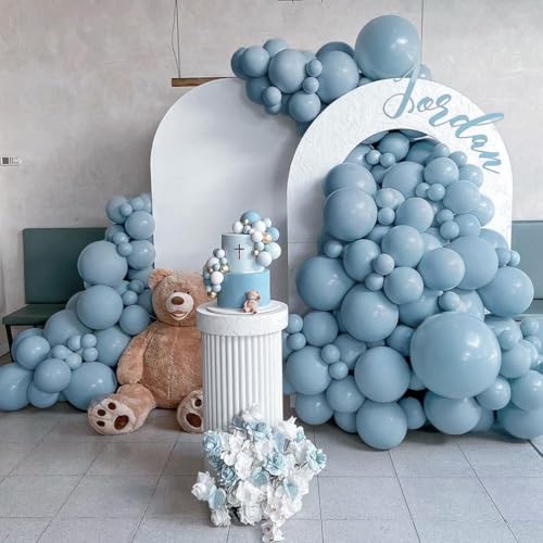 Dusty Blue Balloons Double Stuffed Blue Balloon Garland Arch Kit Different Sizes 18In 12In 5In Latex For Birthday Baby Shower Gender Reveal Neutral Party - color: Double Stuffed Dusty Blue