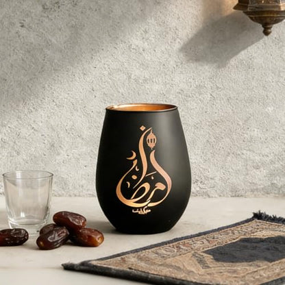 Ramadan Mubarak Decor Glass Candle Holder, Matte Black Tealight & Votive Holder for Ramadan Decorations, Eid Mubarak Decor & Gifts, Islamic Decorations for Home