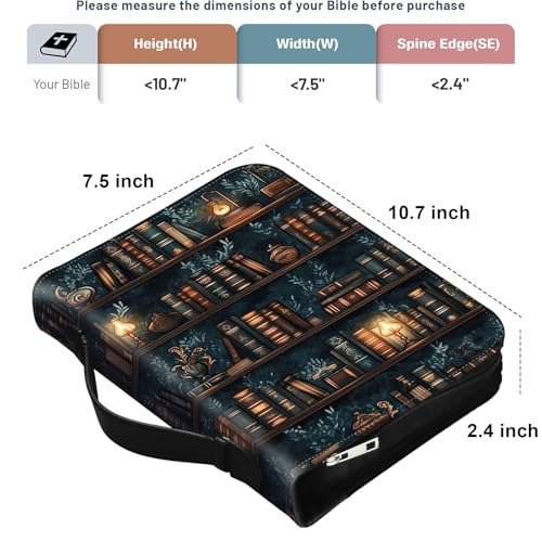 PU Leather Bible Cover with Handle & Pockets, Large Capacity Bible Case, Water-Resistant Scripture Organizer Bag with Bonus Card Holder, Christian Gift for Women & Men, Drawn Bookshelv - color: Drawn Bookshelv