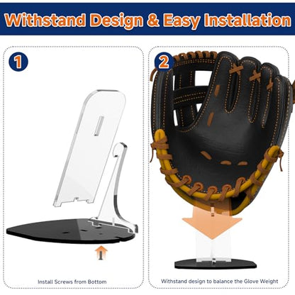 Baseball Glove Display Stand Softball Glove Desk Mount Holder - Acrylic Batting Gloves Storage Organizer Rack for Baseball Collectibles Memorabilia Club Fans Sports Team Décor Gift