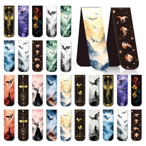 Cool Dragon Bookmark Magnetic - 30 Pcs Fantastic Bookmarks Magnets Gothic Horror Book Marks Witchy Dragon Page Magnets Marker Clip Gift for Women Men Students Teacher Teens Reading Bookish