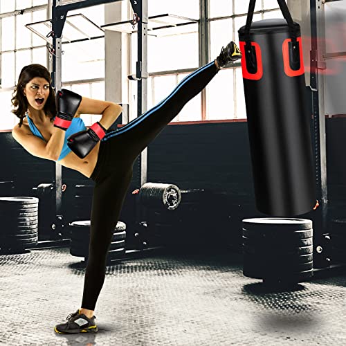 GYMAX Punching Bag Set, 56lbs Prefilled Heavy Duty Boxing Bag for Adults with 12OZ Punching Gloves & Two 95" Hand Wraps, 360°Hanging Kick Punching Bag for MMA Karate