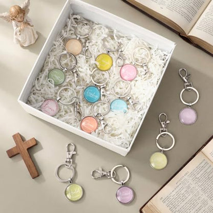 Equsion 24 Pcs Christian Keychain Gift Bulk Mini Bible Keychains with Verse Religious Keychain Gifts for Church Bible Study Group (Macaron) - color: Macaron