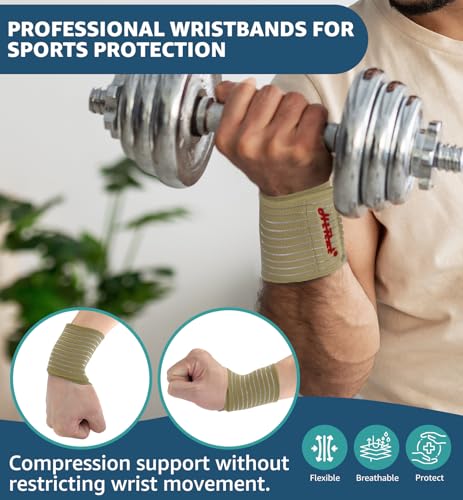 HiRui 2-Pack High-Elastic Wrist Support Straps Wrist Compression Bandage - Wrist Wraps Wristbands for Carpal Tunnel Arthritis Tendonitis Weightlifting Tennis Basketball - Breathable Soft (Beige) - color: Beige